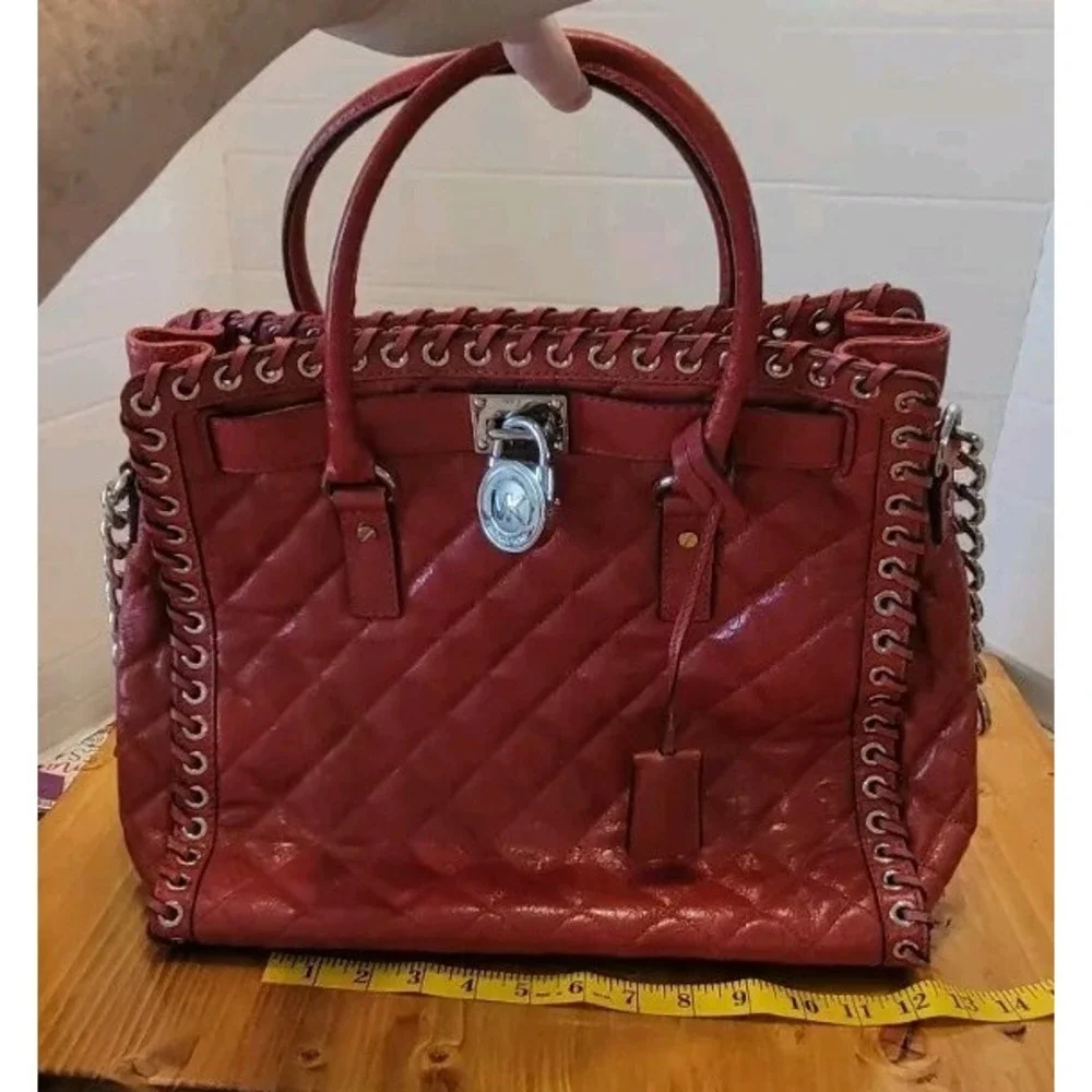 MICHAEL KORS Hamilton Large Leather Tote Dark Red LINER DIRTY, NO‎ RIPS.